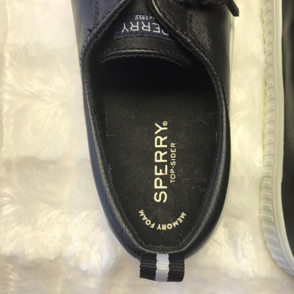 Sperry Black Leather Sneakers- Sz 9 - Picture 6 of 13